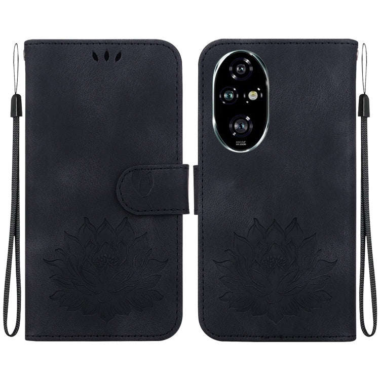 For Honor 200 Pro Lotus Embossed Leather Phone Case(Black)