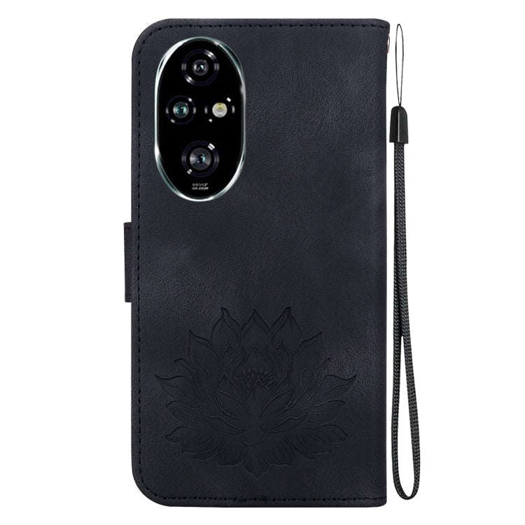 For Honor 200 Pro Lotus Embossed Leather Phone Case(Black)