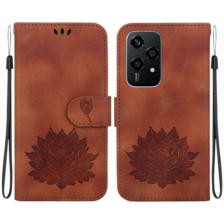 For Honor 200 Lite Global Lotus Embossed Leather Phone Case(Brown)