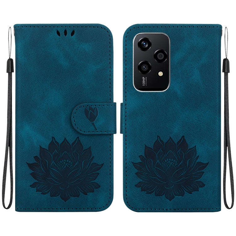 For Honor 200 Lite Global Lotus Embossed Leather Phone Case(Dark Blue)