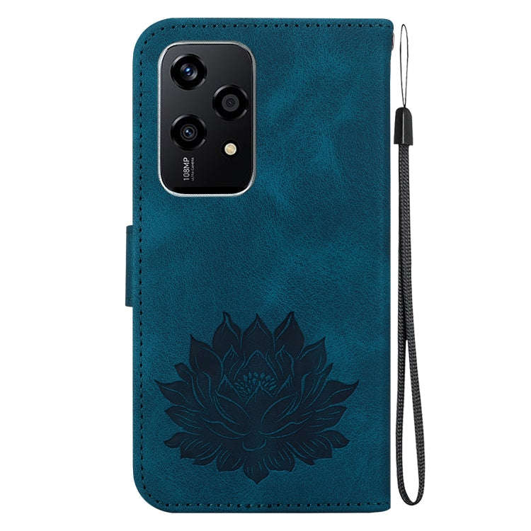 For Honor 200 Lite Global Lotus Embossed Leather Phone Case(Dark Blue)