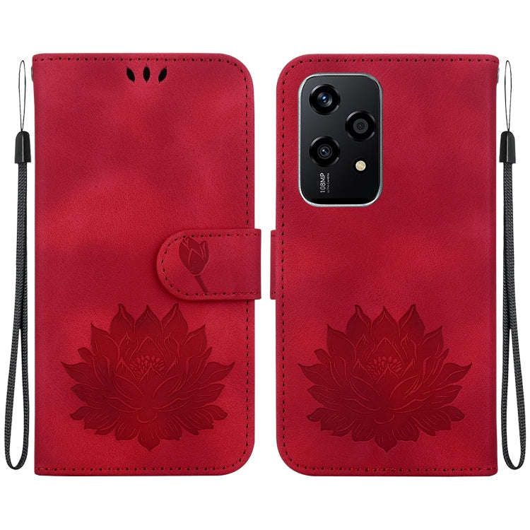 For Honor 200 Lite Global Lotus Embossed Leather Phone Case(Red)