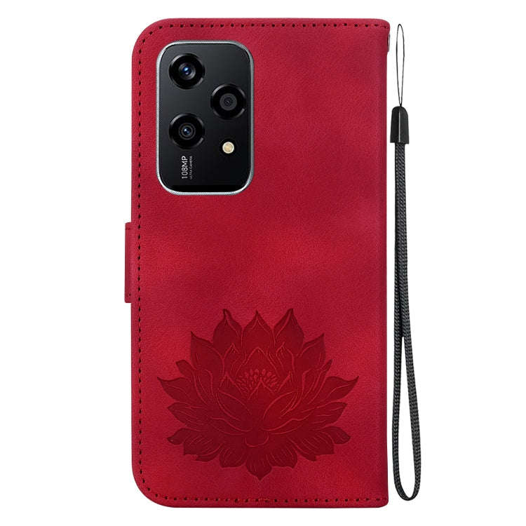 For Honor 200 Lite Global Lotus Embossed Leather Phone Case(Red)