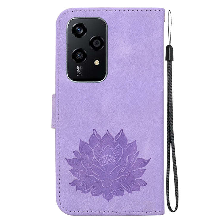 For Honor 200 Lite Global Lotus Embossed Leather Phone Case(Purple)