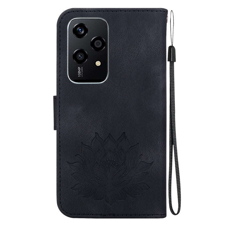 For Honor 200 Lite Global Lotus Embossed Leather Phone Case(Black)