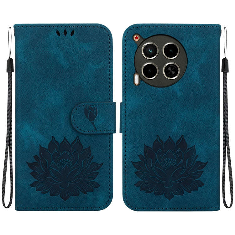For Tecno Camon 30 4G / 5G Lotus Embossed Leather Phone Case(Dark Blue)