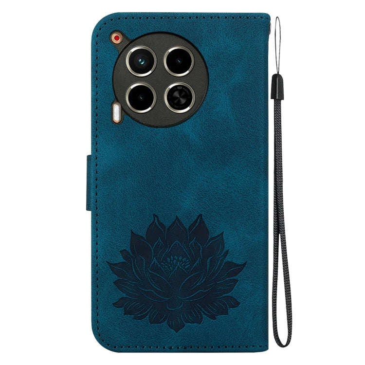 For Tecno Camon 30 4G / 5G Lotus Embossed Leather Phone Case(Dark Blue)