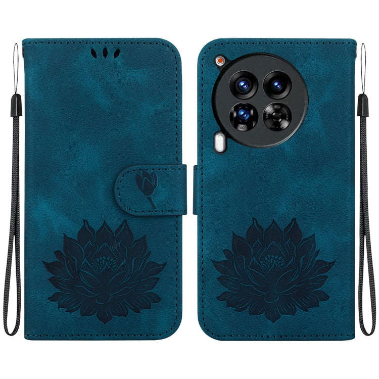 For Tecno Camon 30 Premier 5G Lotus Embossed Leather Phone Case(Dark Blue)