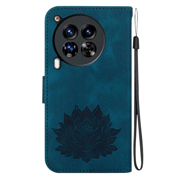 For Tecno Camon 30 Premier 5G Lotus Embossed Leather Phone Case(Dark Blue)