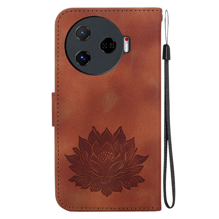For Tecno Camon 30 Pro Lotus Embossed Leather Phone Case(Brown)