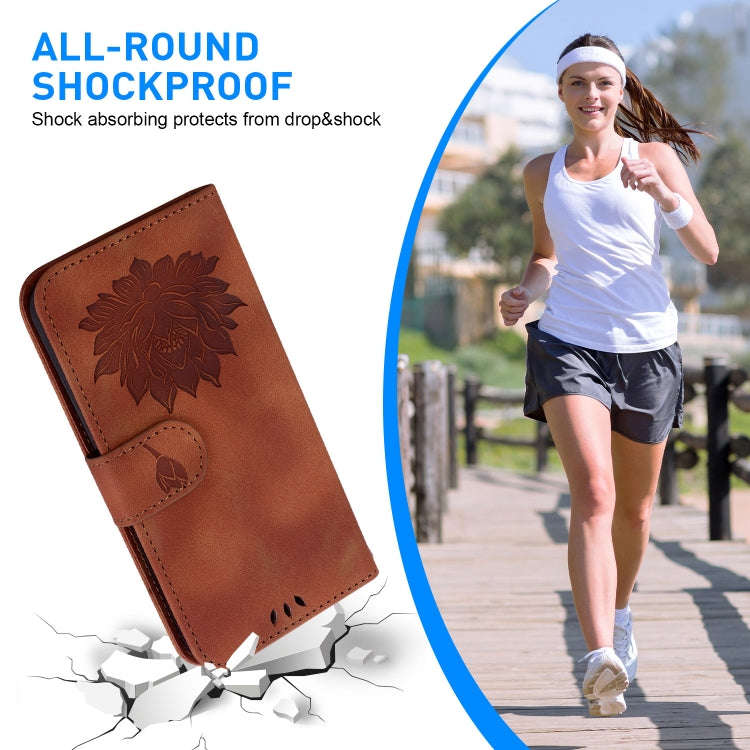 For Tecno Camon 30 Pro Lotus Embossed Leather Phone Case(Brown)