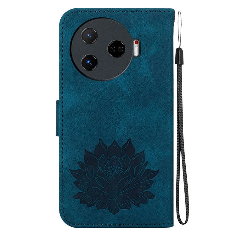 For Tecno Camon 30 Pro Lotus Embossed Leather Phone Case(Dark Blue)