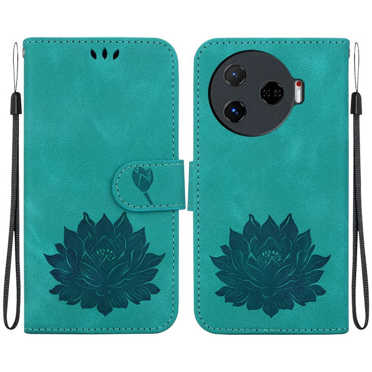 For Tecno Camon 30 Pro Lotus Embossed Leather Phone Case(Green)