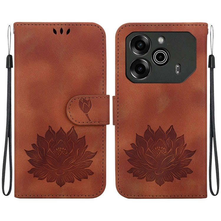 For Tecno Pova 6 / Pova 6 Pro Lotus Embossed Leather Phone Case(Brown)
