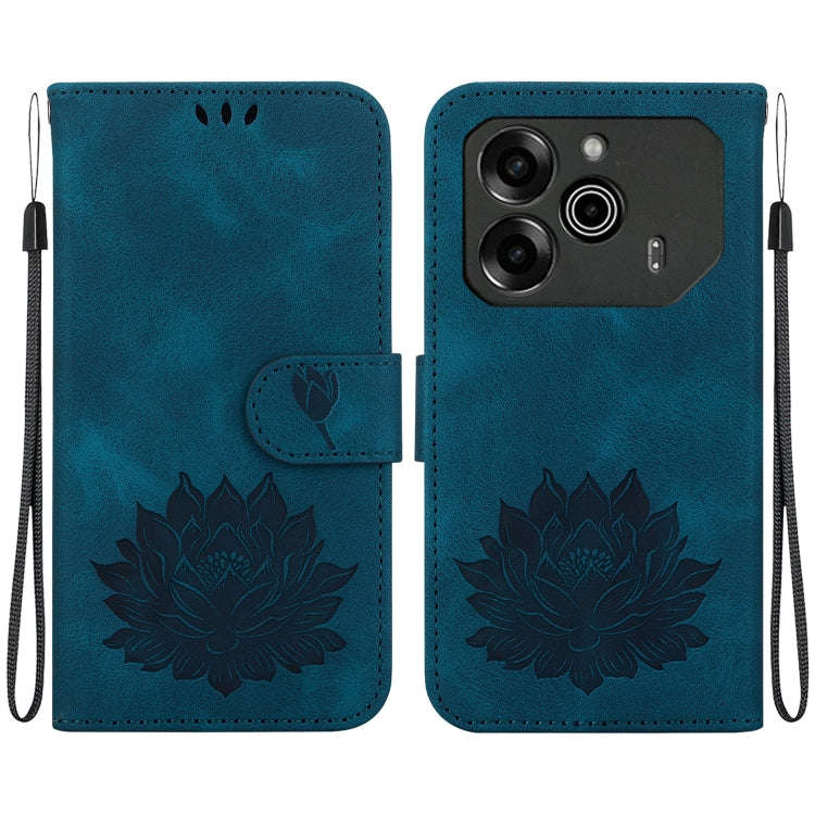 For Tecno Pova 6 / Pova 6 Pro Lotus Embossed Leather Phone Case(Dark Blue)