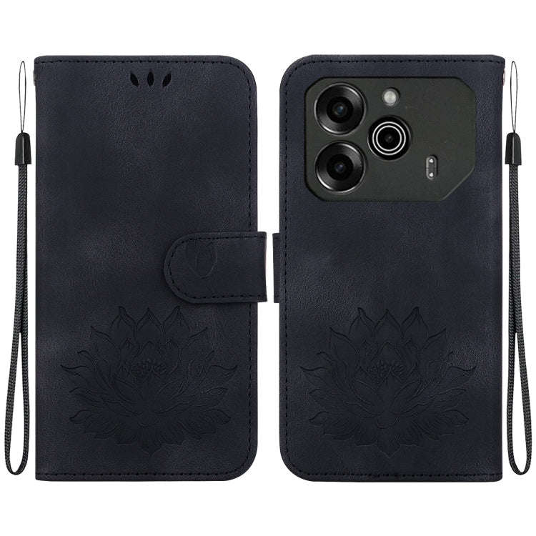 For Tecno Pova 6 / Pova 6 Pro Lotus Embossed Leather Phone Case(Black)