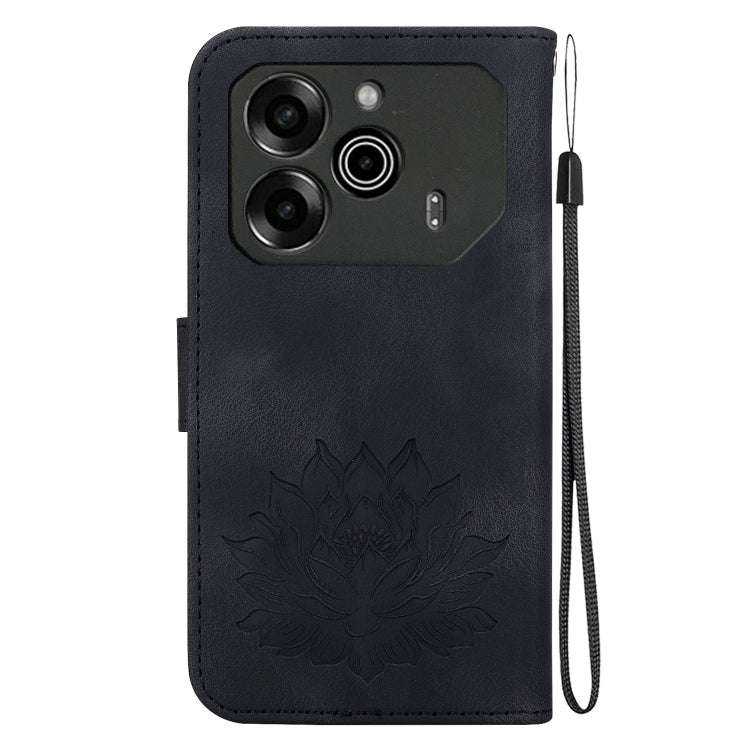 For Tecno Pova 6 / Pova 6 Pro Lotus Embossed Leather Phone Case(Black)