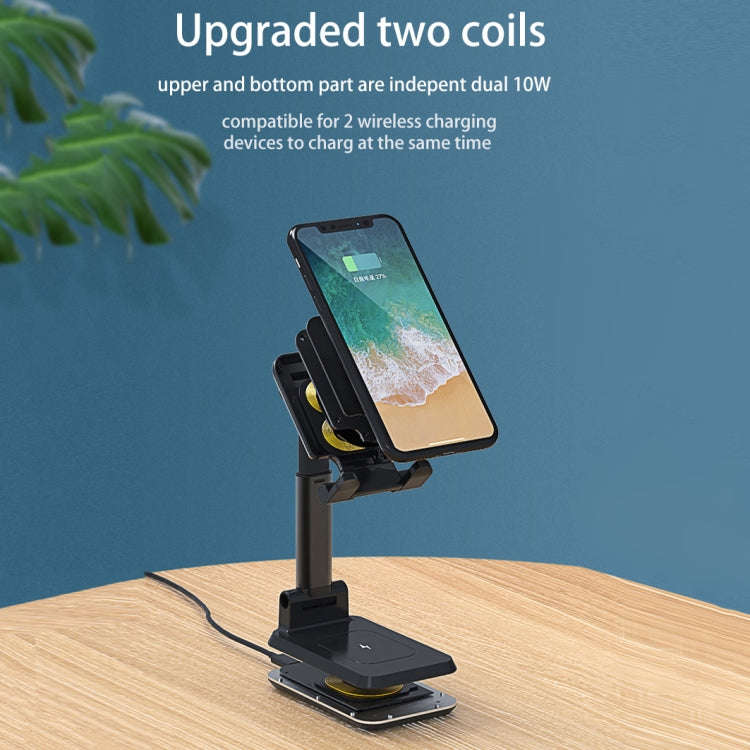 T6 2 in 1 Portable Folding Stand Wireless Charging, Style:Single Charge(Black)