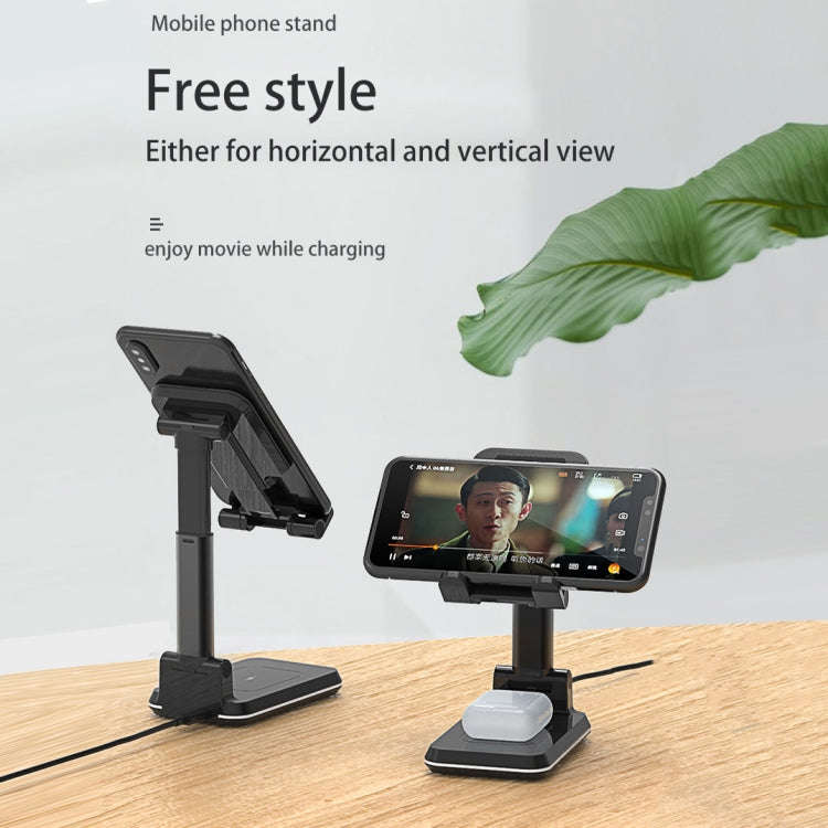 T6 2 in 1 Portable Folding Stand Wireless Charging, Style:Single Charge(Black)