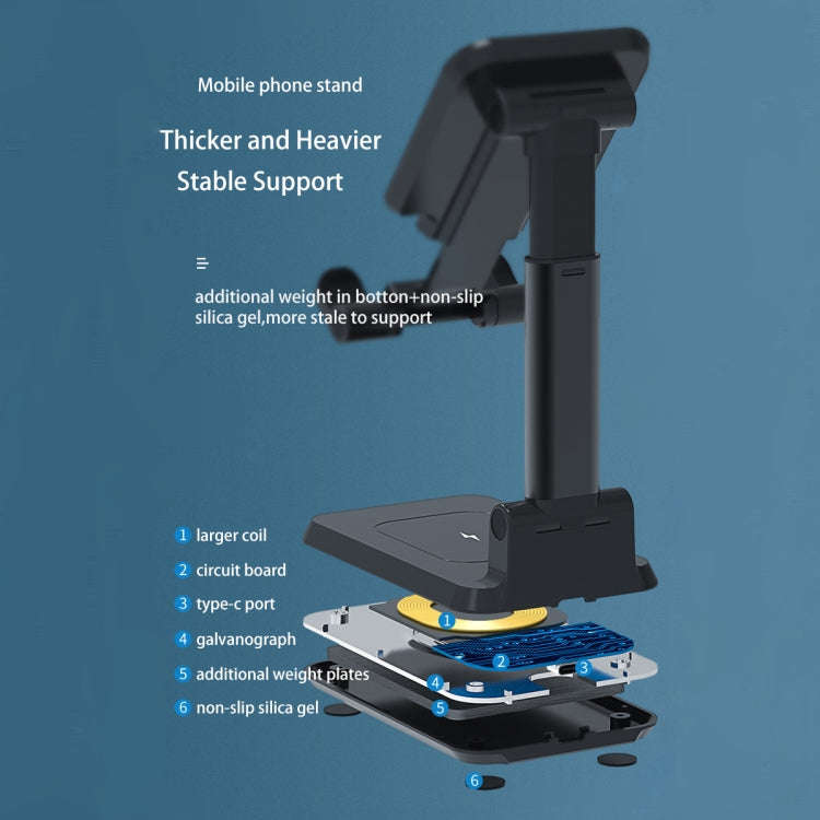 T6 2 in 1 Portable Folding Stand Wireless Charging, Style:Single Charge(Black)