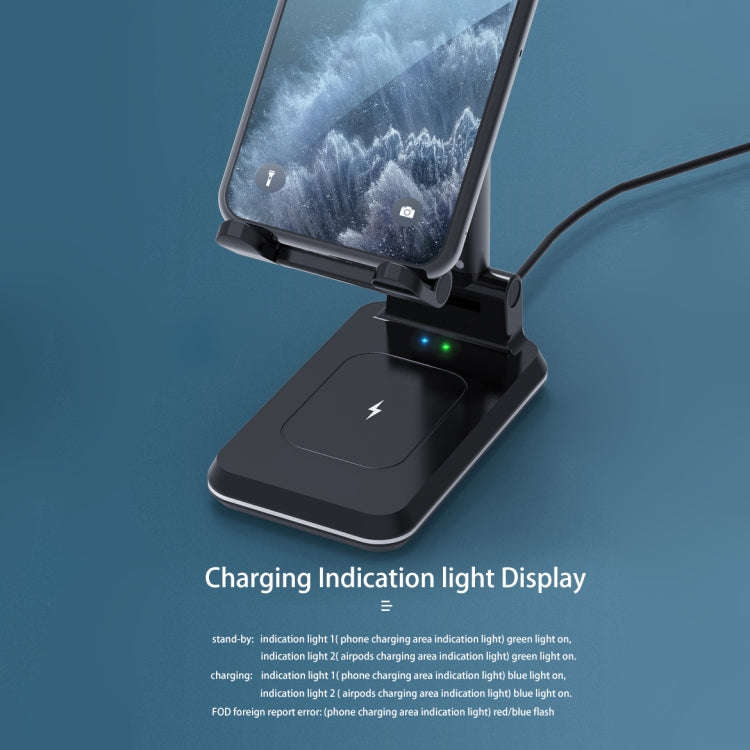 T6 2 in 1 Portable Folding Stand Wireless Charging, Style:Single Charge(Black)
