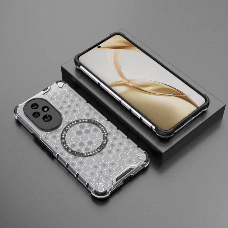 For Honor 200 Honeycomb Magnetic Ring Shockproof Phone Case(White)