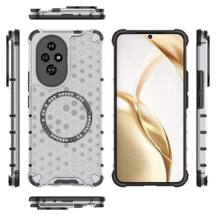 For Honor 200 Honeycomb Magnetic Ring Shockproof Phone Case(White)