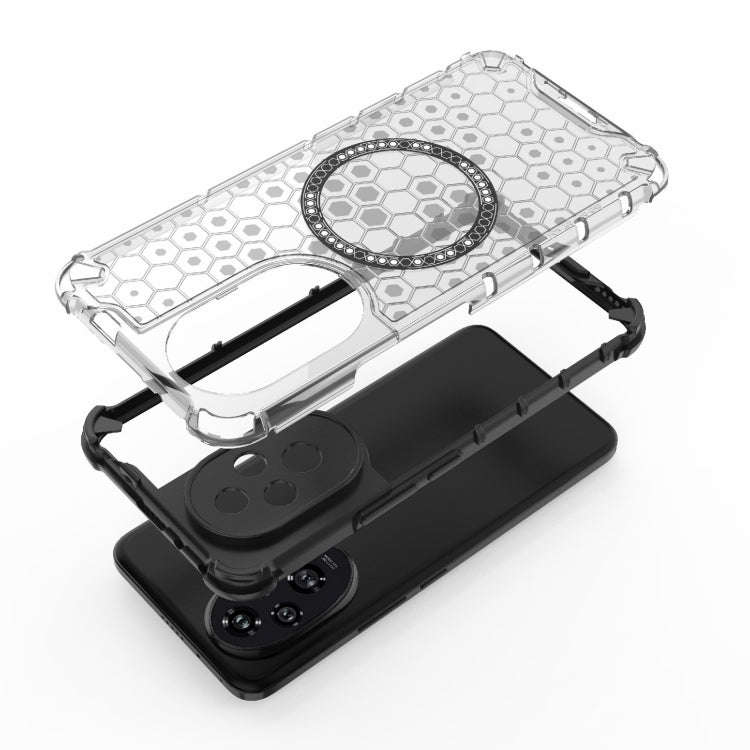 For Honor 200 Honeycomb Magnetic Ring Shockproof Phone Case(White)