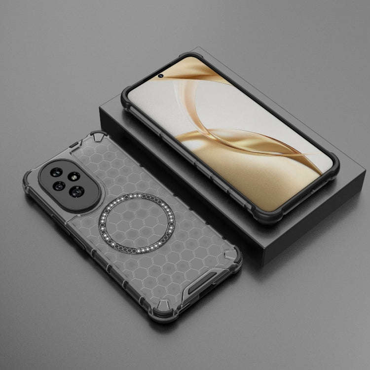 For Honor 200 Honeycomb Magnetic Ring Shockproof Phone Case(Black)