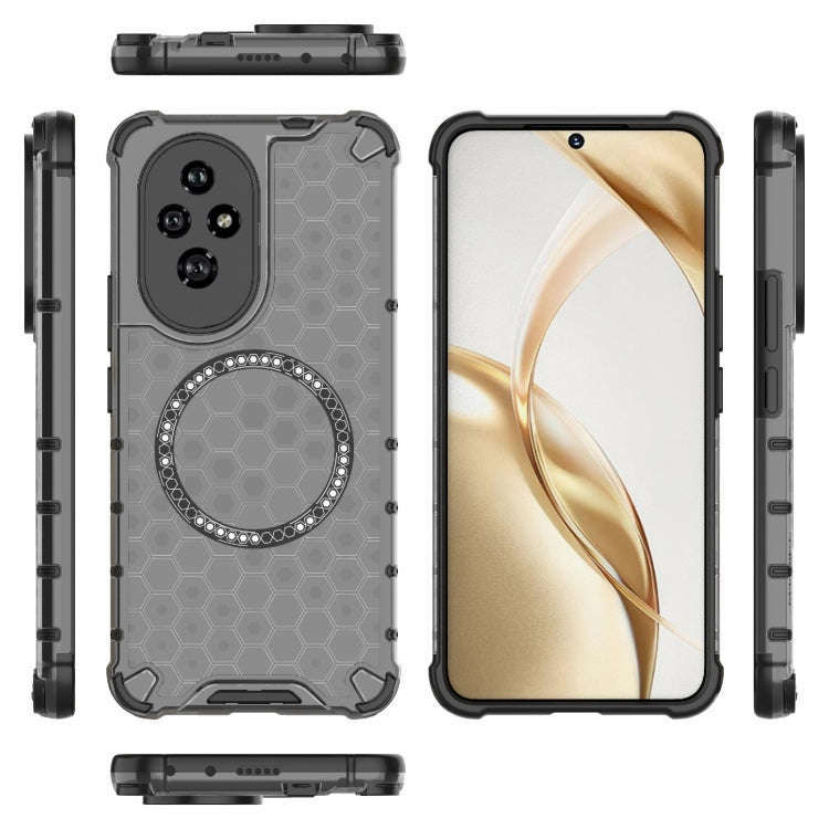 For Honor 200 Honeycomb Magnetic Ring Shockproof Phone Case(Black)