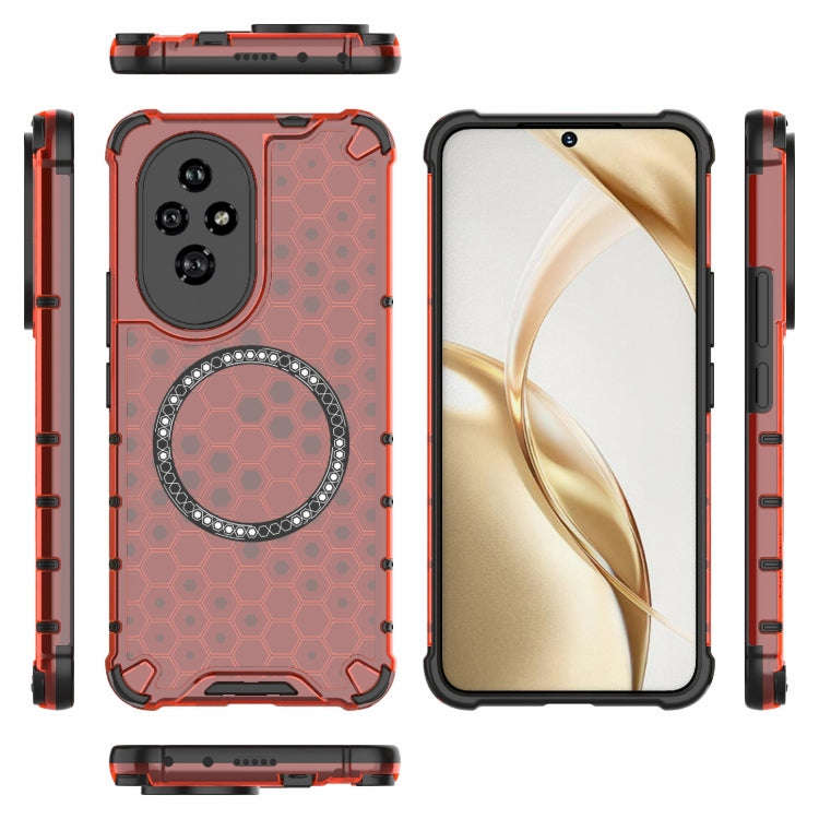 For Honor 200 Honeycomb Magnetic Ring Shockproof Phone Case(Red)
