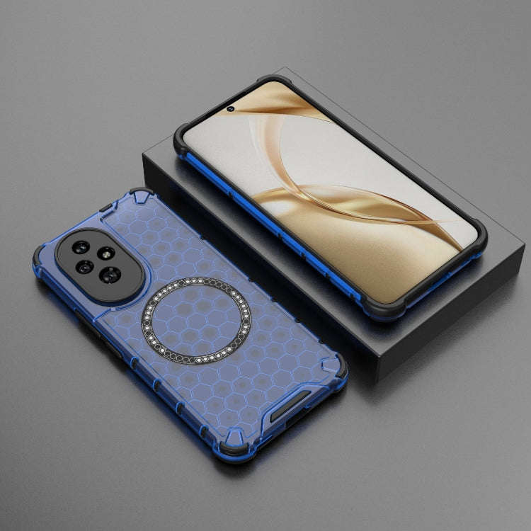 For Honor 200 Honeycomb Magnetic Ring Shockproof Phone Case(Blue)