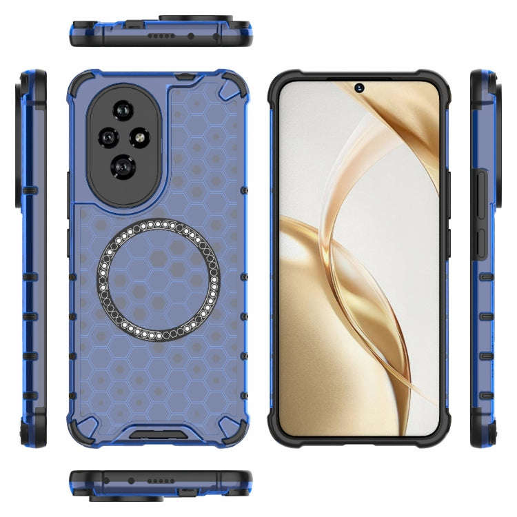 For Honor 200 Honeycomb Magnetic Ring Shockproof Phone Case(Blue)