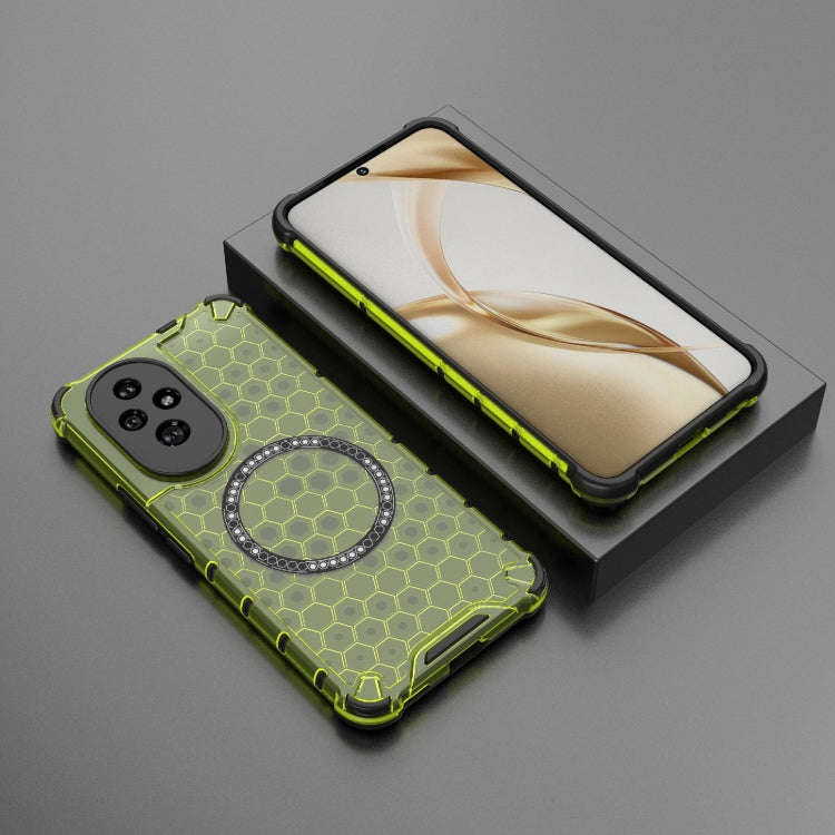 For Honor 200 Honeycomb Magnetic Ring Shockproof Phone Case(Green)