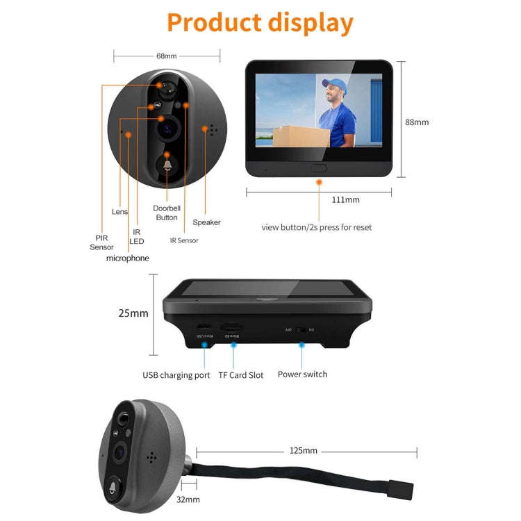 ESCAM C89 1080P 4.3 inch Smart Digital Door Viewer, Support Wide Angle PIR & Night Vision Photo(S...