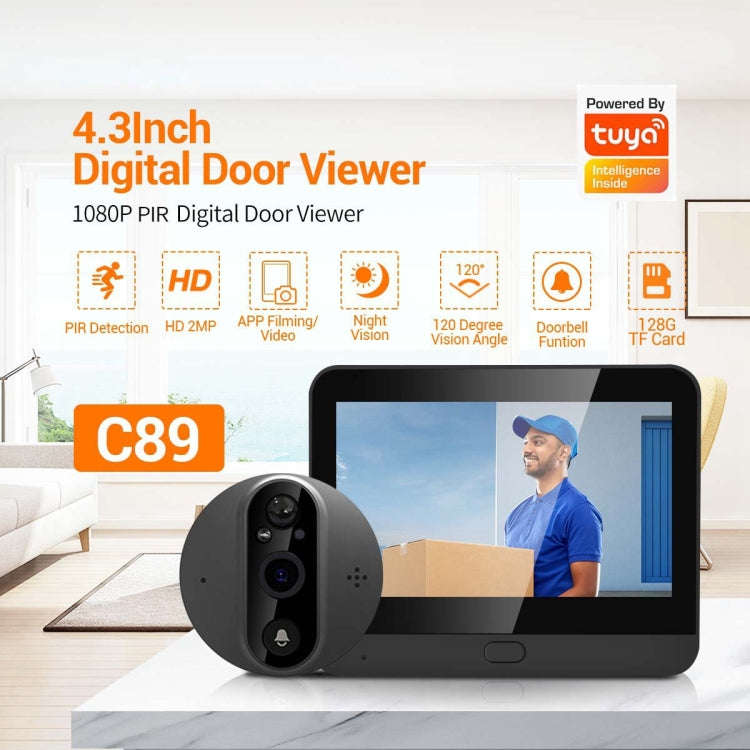 ESCAM C89 1080P 4.3 inch Smart Digital Door Viewer, Support Wide Angle PIR & Night Vision Photo(S...