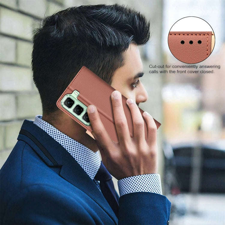 For Infinix Hot 50 4G Color Matching RFID Anti-theft Leather Phone Case(Brown)
