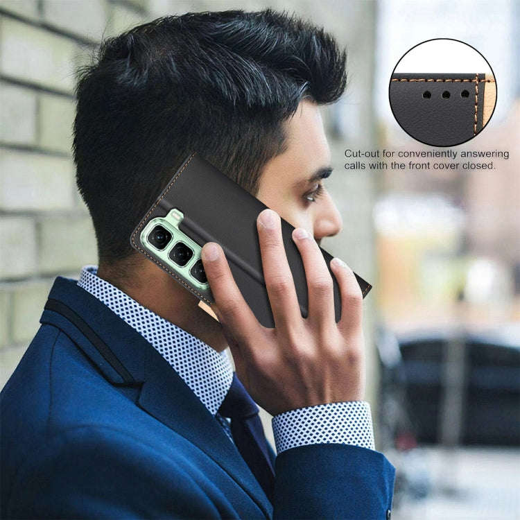 For Infinix Hot 50 4G Color Matching RFID Anti-theft Leather Phone Case(Black)