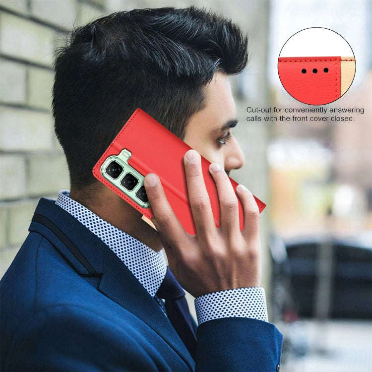 For Infinix Hot 50 4G Color Matching RFID Anti-theft Leather Phone Case(Red)