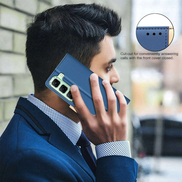 For Infinix Hot 50 4G Color Matching RFID Anti-theft Leather Phone Case(Blue)