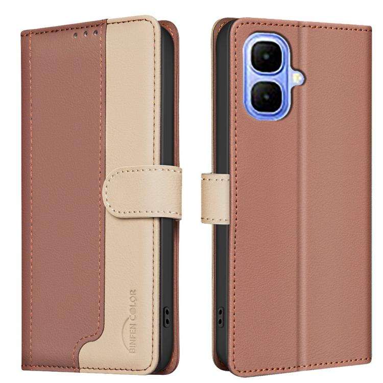 For Infinix Smart 10 4G Color Matching RFID Anti-theft Leather Phone Case(Brown)