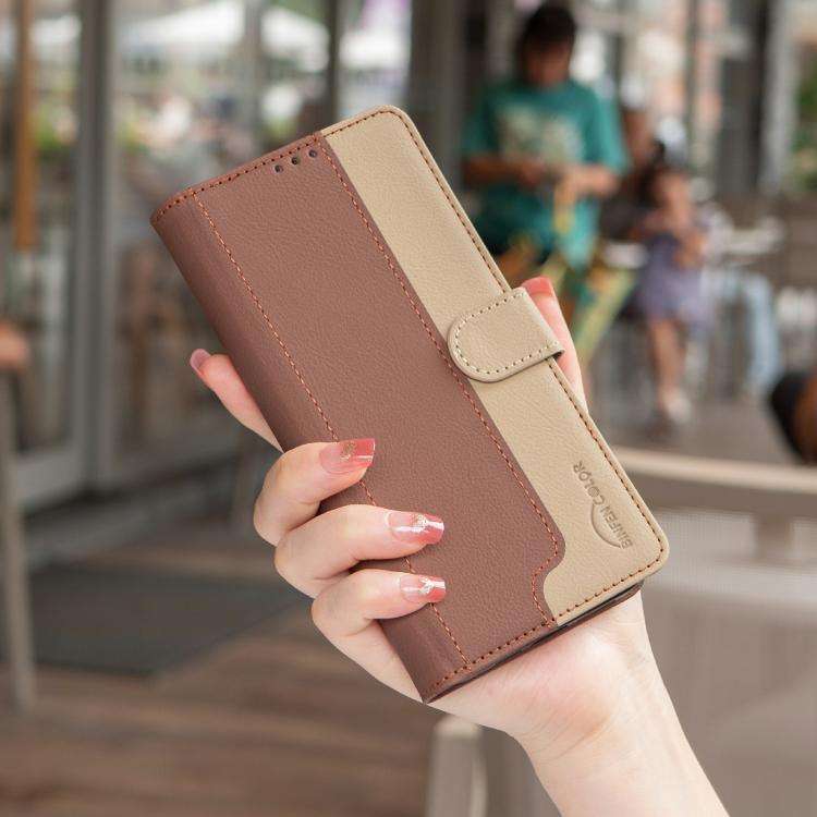 For Infinix Smart 10 4G Color Matching RFID Anti-theft Leather Phone Case(Brown)