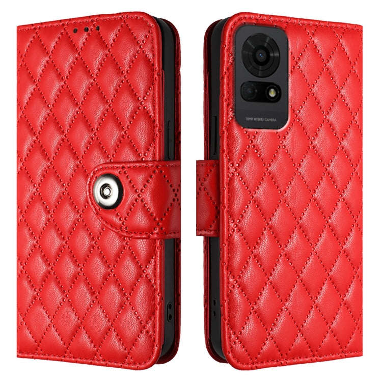 For TCL 50 LE 5G Rhombic Texture Flip Leather Phone Case with Lanyard(Red)
