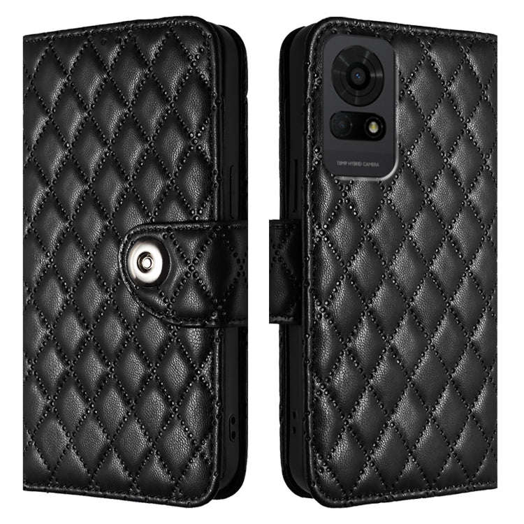 For TCL 50 LE 5G Rhombic Texture Flip Leather Phone Case with Lanyard(Black)