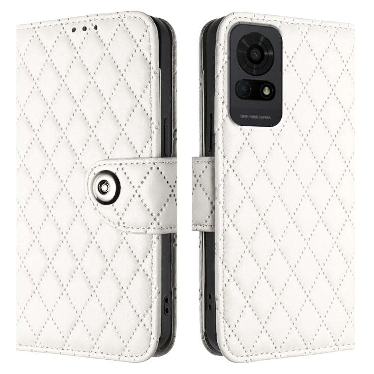 For TCL 50 LE 5G Rhombic Texture Flip Leather Phone Case with Lanyard(White)