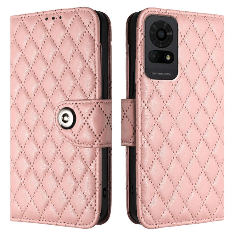For TCL 50 LE 5G Rhombic Texture Flip Leather Phone Case with Lanyard(Coral Pink)