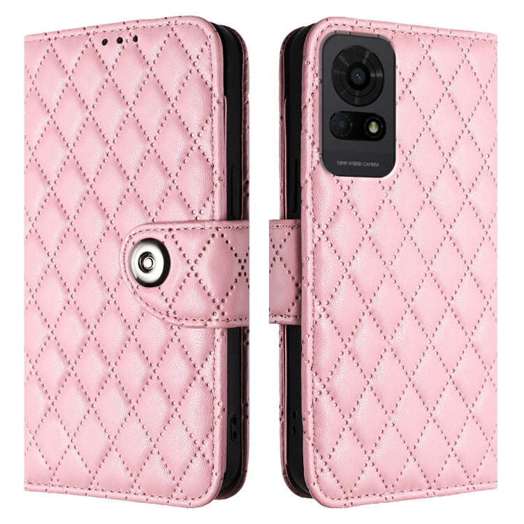 For TCL 50 LE 5G Rhombic Texture Flip Leather Phone Case with Lanyard(Pink)