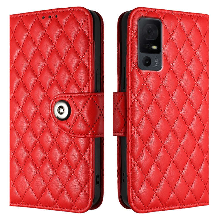 For TCL 40 XL / 40 T T608DL Rhombic Texture Flip Leather Phone Case with Lanyard(Red)