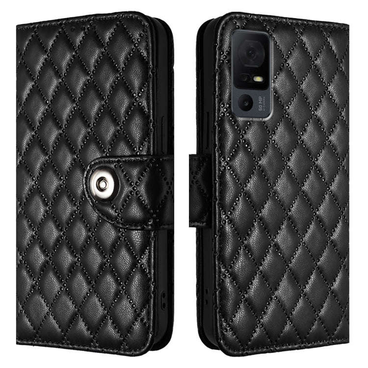 For TCL 40 XL / 40 T T608DL Rhombic Texture Flip Leather Phone Case with Lanyard(Black)