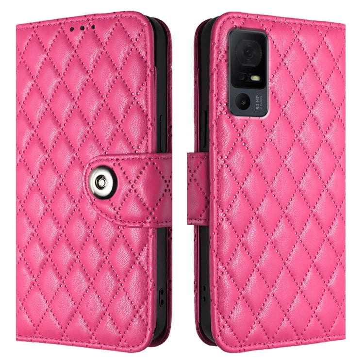 For TCL 40 XL / 40 T T608DL Rhombic Texture Flip Leather Phone Case with Lanyard(Rose Red)